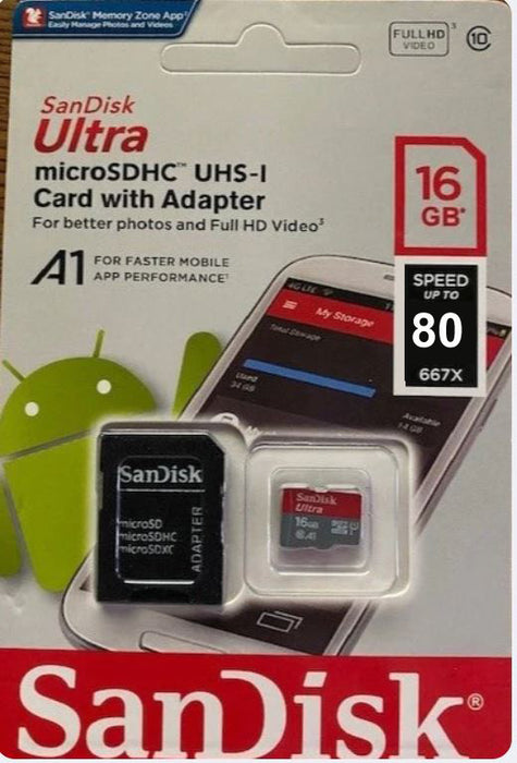 Sandisk | Class 10 UHS-1 | 16GB Premier Class Micro SD Memory Card | High Read Speed Rates of 80MB Per Second