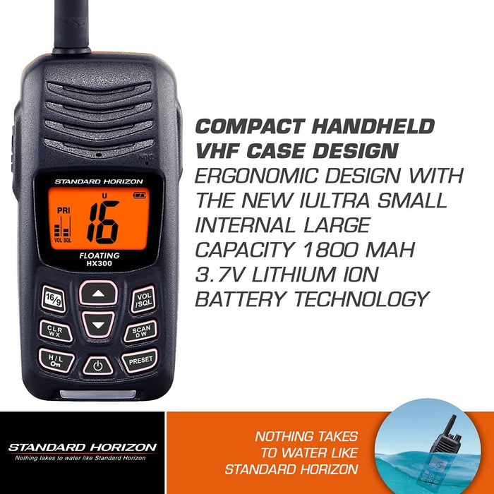 STANDARD HORIZON–HX300 Compact Floating Handheld VHF Radio with USB Charger